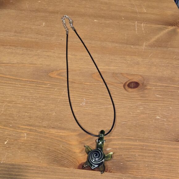 Handmade Art Handblown Glass Sea Turtle Pendant Necklace - Picture 3 of 7